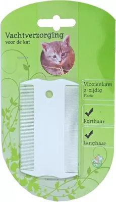 Vachtverzorging kat vlooienkam 2-zijdig plastic, wit