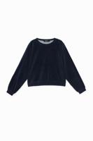 Velours sweatshirt met hart - BLUE - S - thumbnail