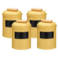 Voorraadpotten met krijtbord etiketten - 4x - 14 x 20 cm - metaal - geel - keuken voorraadpotten