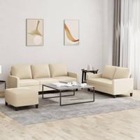 3-delige Loungeset met kussens stof crèmekleurig