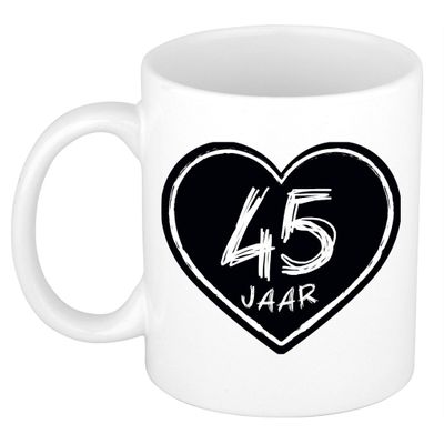 Cadeau mok/beker - 45 jaar - verjaardag - keramiek - 300 ml