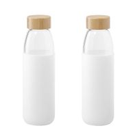 2x Stuks glazen waterfles/drinkfles met witte siliconen bescherm hoes 540 ml - thumbnail