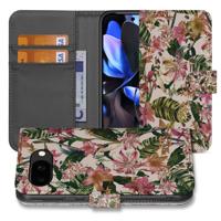 Flowers Google Pixel 9a | Book Case En Portemonnee Hoesje Paars-Wit Bloemen Design