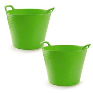 Flexibele emmer/kuip - 2x stuks - groen - 42 liter - ECO kunststof - rond - 38 x 45 cm