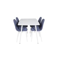 Polar120X80WHWH eethoek eetkamertafel wit en 4 Polar eetkamerstal blauw, wit.