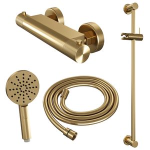 Douchekraanset Brauer Gold Carving Opbouw Met Glijstang En Ronde Handdouche Geborsteld Goud Brauer