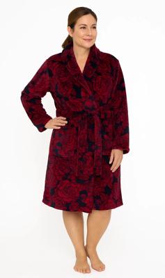 Medaillion dames badjas fleece - Red Flower - Warme winter badjas