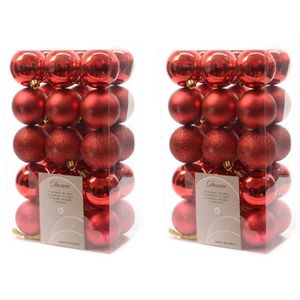 60x Kerst rode kerstballen 6 cm kunststof mix