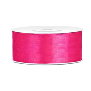 1x Hobby/decoratie donker roze satijnen sierlint 2,5 cm/25 mm x 25 meter