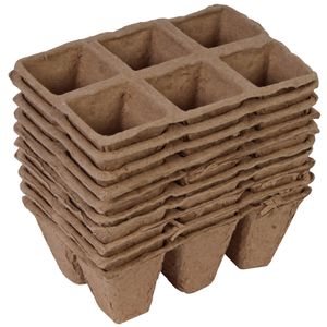 10x stuks Houtvezel kweekpotjes/stekpotjes trays met 6 vakjes 5 x 5 cm