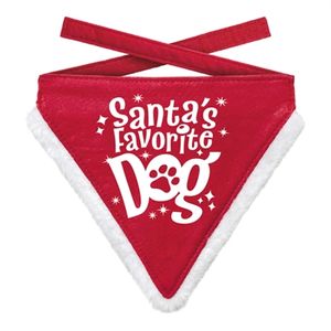 PLENTY GIFTS KERST BANDANA SANTA'S FAVOURITE DOG ROOD 16-20 CM 18,5X22,5 CM