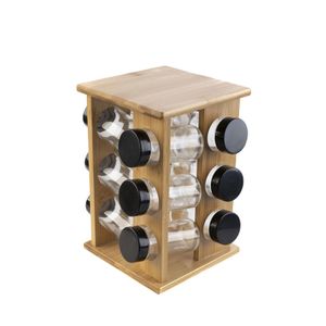Houten kruidenrek/specerijenrek met 12 glazen potten 15 x 23 cm