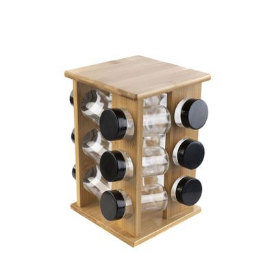 Houten kruidenrek/specerijenrek met 12 glazen potten 15 x 23 cm