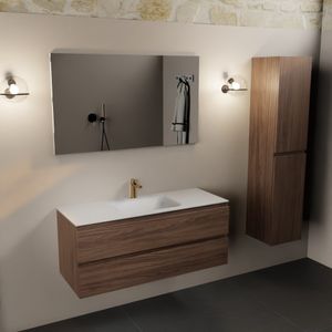 Mondiaz Aivy badmeubel 120cm mocha met wastafel solid surface talc midden 1 kraangat en spiegel