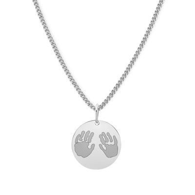 Gepersonaliseerde hand- en/of voetafdrukken ketting - Stainless steel - Zilver - Rond 15 mm - Handafdrukken