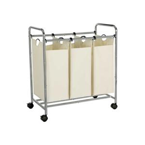 Wasmand met 3 uitneembare stoffen zakken, beige