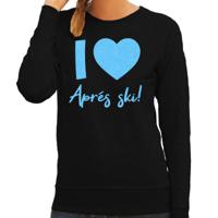 Apres ski sweater dames - I love Apres ski - zwart - glitter blauw - wintersport - skieen