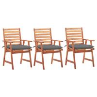 Tuinstoelen 3 st met kussens massief acaciahout