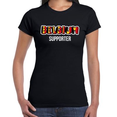 Zwart t-shirt Belgium / Belgie supporter EK/ WK voor dames