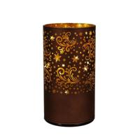 Cylinder glas met sterren 10led warm wit d9h16 cm donkerbruin/goud Anna's Collection - Annas collection Cylinder glas met sterren 10led warm wit d9h16 cm donkerbruin/goud Anna's Collection - Annas collection