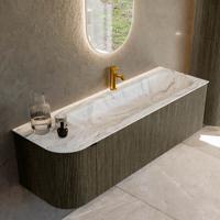 Badmeubel Mondiaz Kurve-Dlux | 145 cm cm | Meubelkleur Shadow | Wastafelkleur Glace | Solid surface | Wasbak rechter zijde spoelbak | 1 kraangat