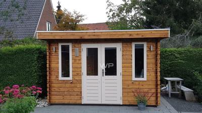 Woodpro Zuna Tuinhuis 350x300 cm 28 mm vuren blank- Plat dak- Onbehandeld vurenhout- Woodpro