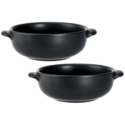 Cosy & Trendy Soepkommetjes - 2x stuks - 400 ML - zwart - porselein - D13 x H5 cm - rond