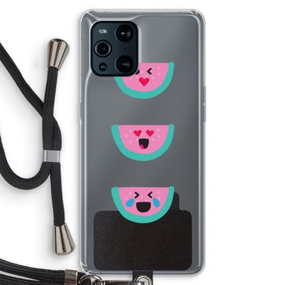 Smiley watermeloen: Oppo Find X3 Transparant Hoesje met koord