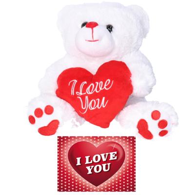 Pluche knuffelbeer 27 cm met wit/rood Valentijn Love hartje incl. hartjes wenskaart