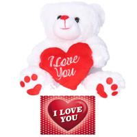 Pluche knuffelbeer 27 cm met wit/rood Valentijn Love hartje incl. hartjes wenskaart