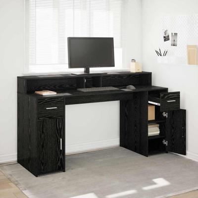 Bureau met lade Zwart eiken 160 x 55 x 91 cm Bewerkt hout