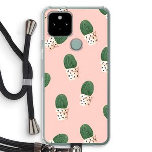 Cactusprint roze: Pixel 5 Transparant Hoesje met koord