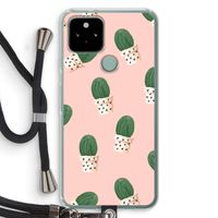 Cactusprint roze: Pixel 5 Transparant Hoesje met koord