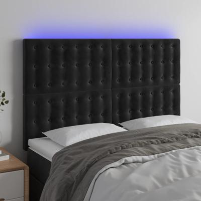 Hoofdbord LED 144x5x118/128 cm fluweel zwart