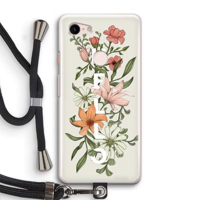 Hello bloemen: Pixel 3 Transparant Hoesje met koord