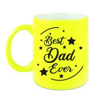 Best Dad Ever cadeau koffiemok / theebeker neon geel 330 ml