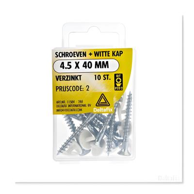 Schroef kap wit 4.5x40mm verz 10st - Deltafix