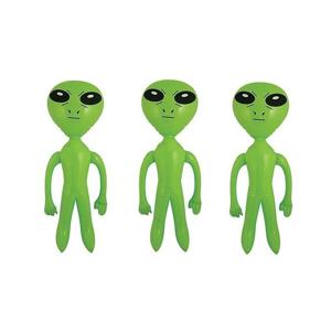 Opblaasbare groene alien figuur - 3x stuks - 64 cm - uit space/de ruimte - buitenaards leven pop