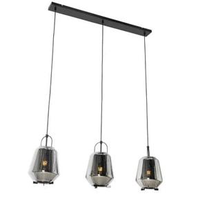 QAZQA Hanglamp zwart met smoke glas 23 cm langwerpig 3-lichts - Kevin