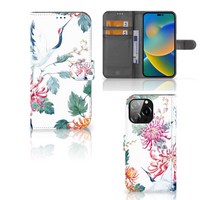 iPhone 14 Pro Max Telefoonhoesje met Pasjes Bird Flowers