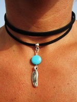 Bohemian Vintage Turquoise Leather Necklace Sweater Chain Ethnic Jewelry - thumbnail