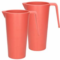 Schenkkan/waterkan - 2x - rood - 1500 ML - melamine - D10 x H21 cm