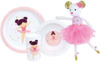 Serviesset - FUN HOUSE - BALLERINA DANCER - Soepbord Ø16 cm, plat bord Ø22 cm, glas 220 ml en muziekknuffel 40 cm