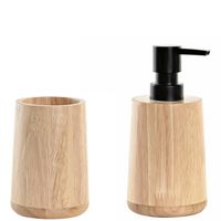 Badkamer accessoires setje drinkbeker en zeeppompje 16 cm bamboe/zwart - Zeeppompjes