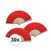 Spaanse waaier - 30x - rood - 42 x 23 cm - hout - verkoelend - handwaaier