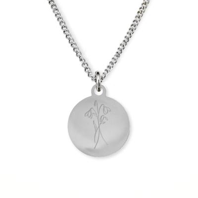 Gegraveerde geboortebloem ketting OUD DESIGN - Stainless steel - Zilver - 12 mm - Januari - sneeuwvlokje