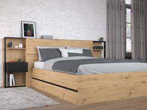 Kofferbed SAMMY 140x190 cm artisan eik/zwart met hoofdeinde en nachtkastjes