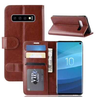 R64 textuur één fold horizontale Flip lederen case voor Galaxy S10 met houder & kaartsleuven & portemonnee (bruin)