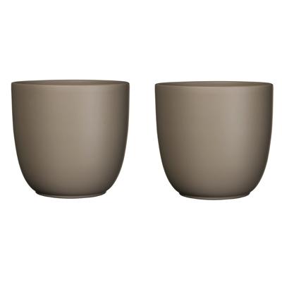 Bloempot - 3x stuks - taupe bruin - mat - H14 x D14.5 cm - keramiek - voor kamerplant - plantenpot