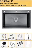 Luxe Zwarte Multifunctionele Keukenspoelbak - 304 RVS | 68 of 75 cm | Met Flying Rain Uittrekbare Kraan & Accessoires
